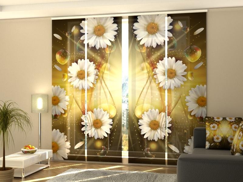 Paneļu aizkari (4 daļas) Abstract Chamomile Flowers Home Trends